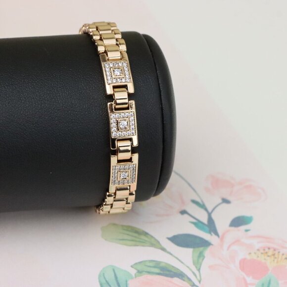 "Elegant Square Motif Rose Gold Bracelet with CZ Accents, XPBL0920 - Picture 10 of 13